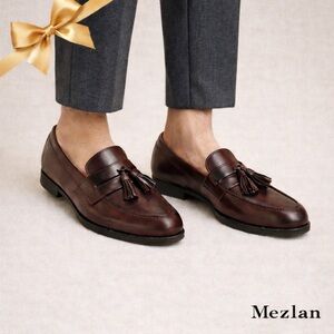 Mezlan Santander Tassel Loafers Men’s 10.5 Burgundy Brown Leather Dress Shoes